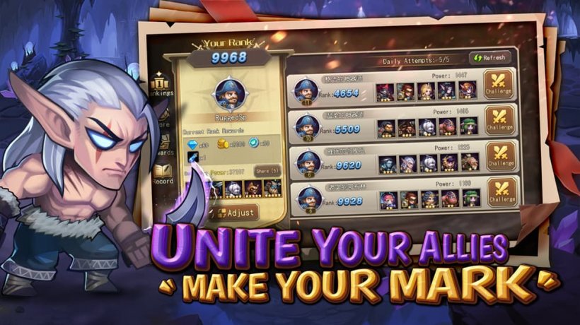 Uno screenshot del negozio che mostra un elfo viola in stile Warcraft in piedi davanti a un altro screenshot inaricato