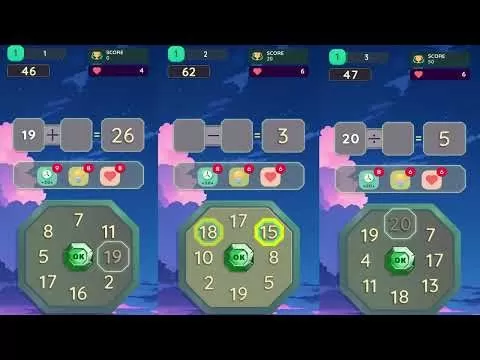 MathOn gameplay screenshot showing colorful numeric puzzles