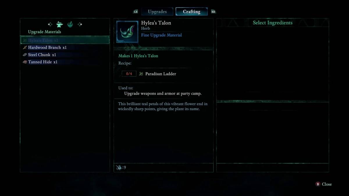 Avowed Gamefalay Crafting Hylea's Talon z Paradisan Ladder
