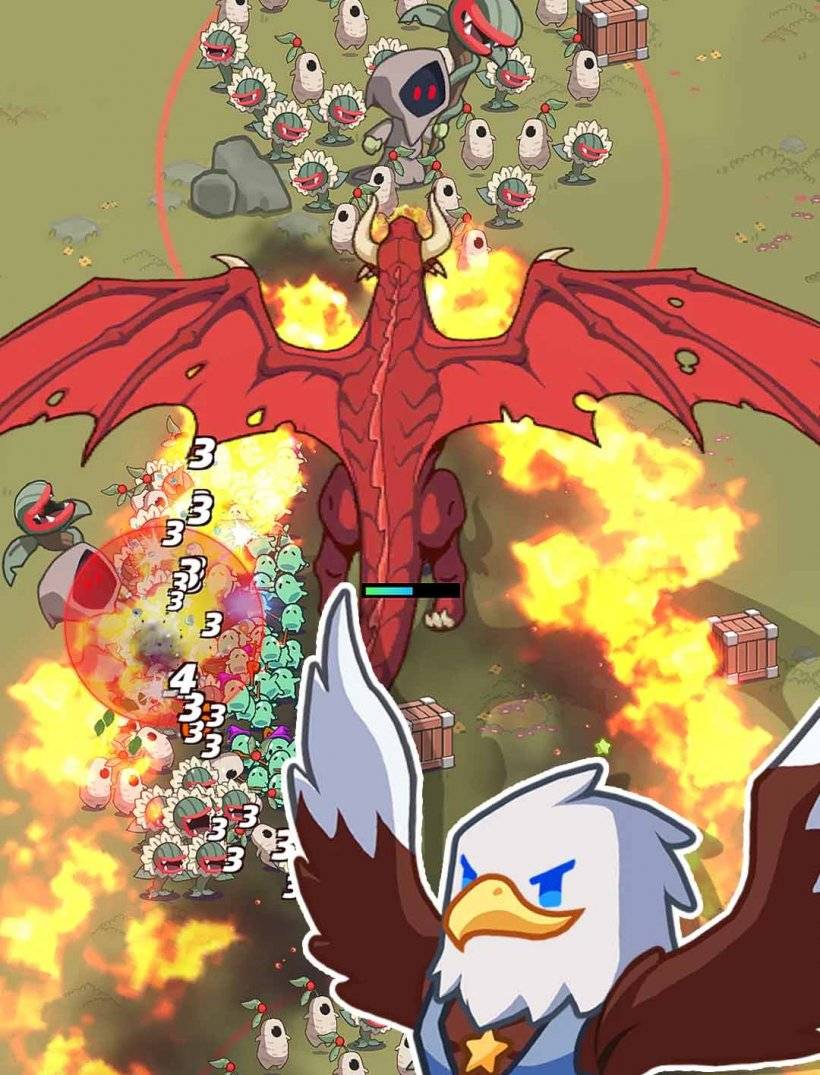 plants and animals at war with a giant dragon