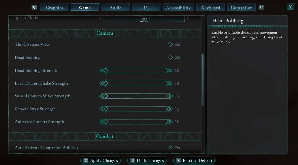 Uma imagem mostrando o menu Configurações em Avó como parte de um guia sobre como reduzir a doença de movimento enquanto joga o jogo.