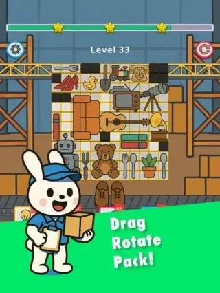 a bunny packing items in a box grid