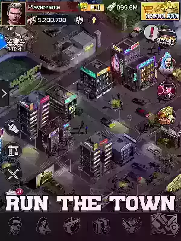 Screenshot of a dingy cityscape with the words