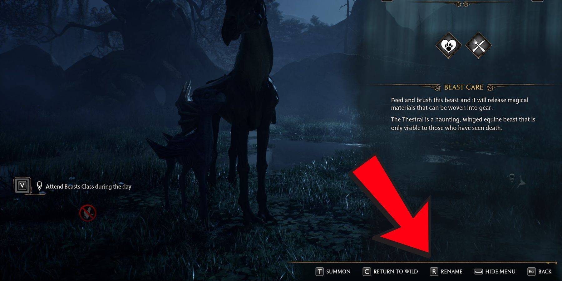 Hogwarts Legacy Beast Menu