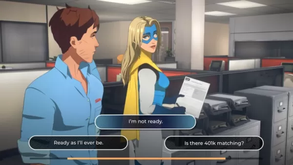 Robert Robertson und Blonde Blazer im Gespräch, Büro